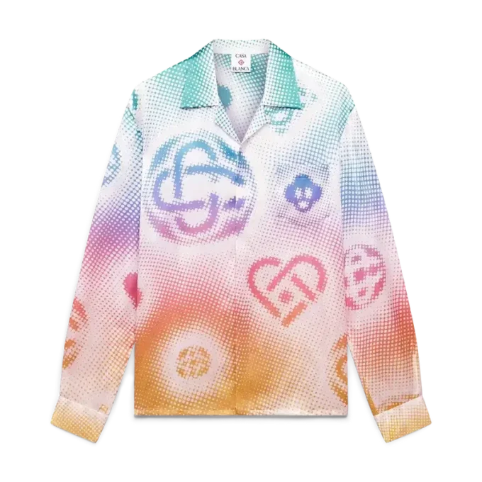 Camisas de seda de manga comprida com logótipo em meio-tom
