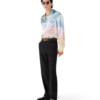 Camisas de seda de manga comprida com logótipo em meio-tom