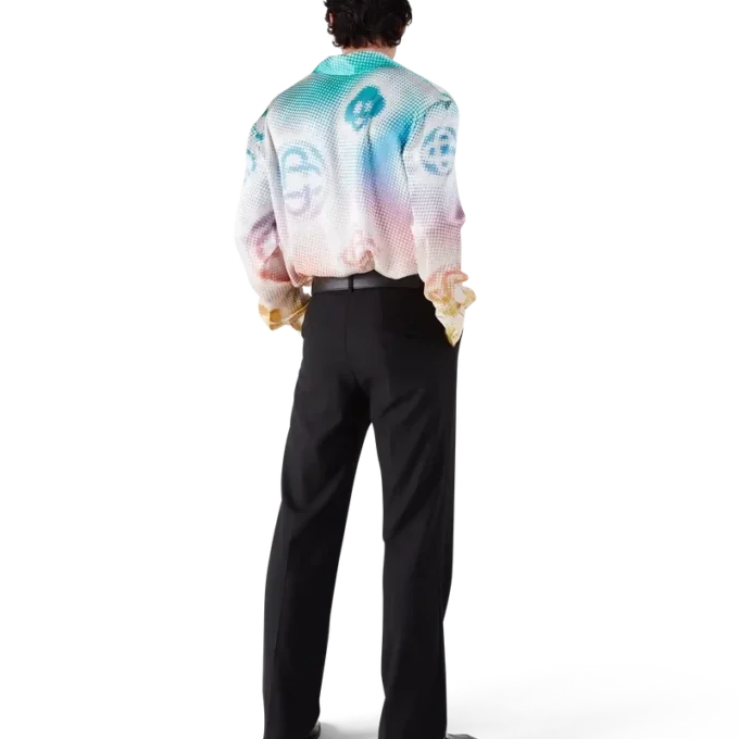 Camisas de seda de manga comprida com logótipo em meio-tom