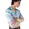 Camisas de seda de manga comprida com logótipo em meio-tom
