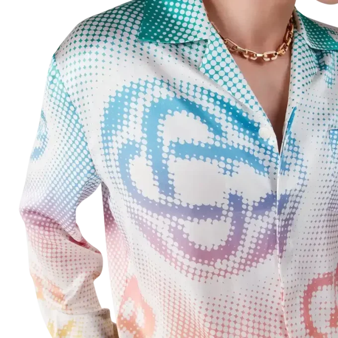 Camisas de seda de manga comprida com logótipo em meio-tom