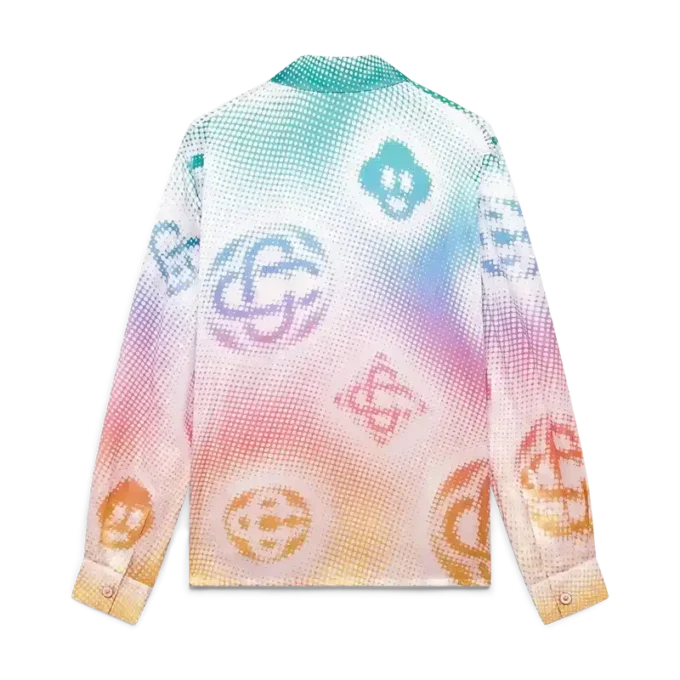 Camisas de seda de manga comprida com logótipo em meio-tom