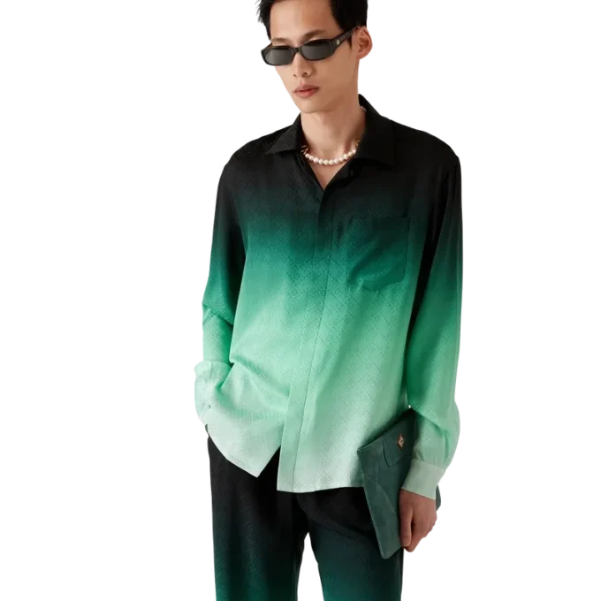 Camisas de seda de manga comprida em jacquard Gradient Ping Pong Camisas de seda de manga comprida em jacquard Gradient Ping Pong