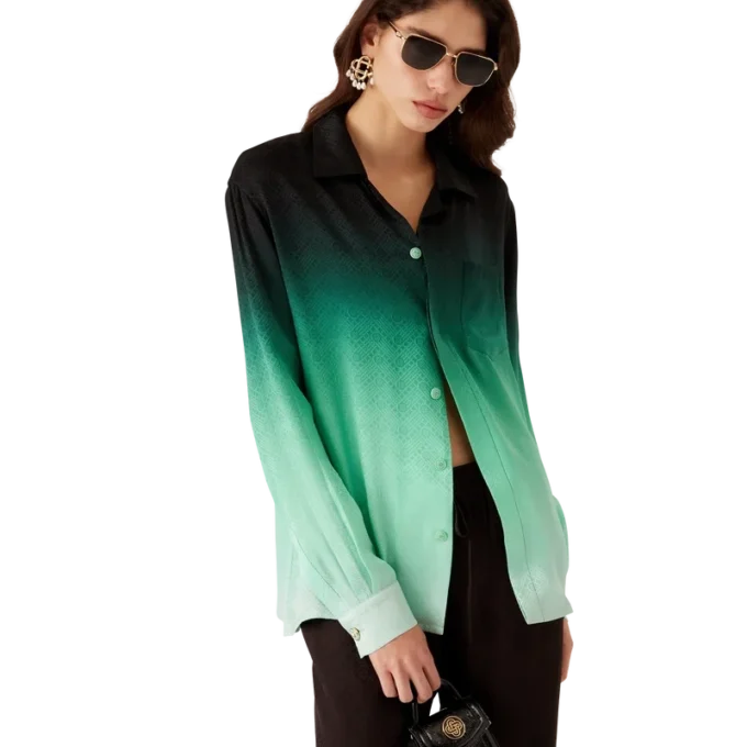 Camisas de seda de manga comprida em jacquard Gradient Ping Pong Camisas de seda de manga comprida em jacquard Gradient Ping Pong