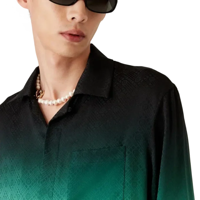Camisas de seda de manga comprida em jacquard Gradient Ping Pong Camisas de seda de manga comprida em jacquard Gradient Ping Pong