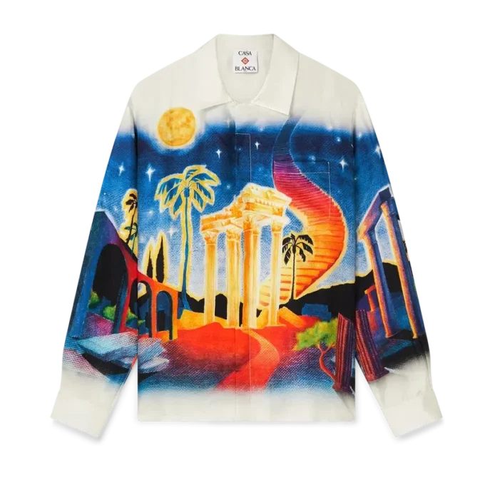 Camisas de seda de manga comprida Midnight Acropolis