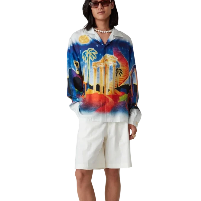 Camisas de seda de manga comprida Midnight Acropolis