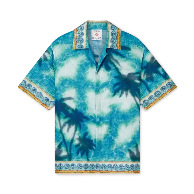 Camisas de seda de manga curta com emblema Poolside