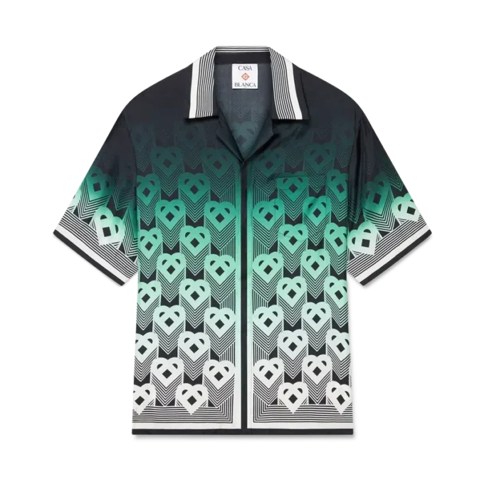 Camisas de seda de manga curta com monograma em degradê Camisas de seda de manga curta com monograma em degradê