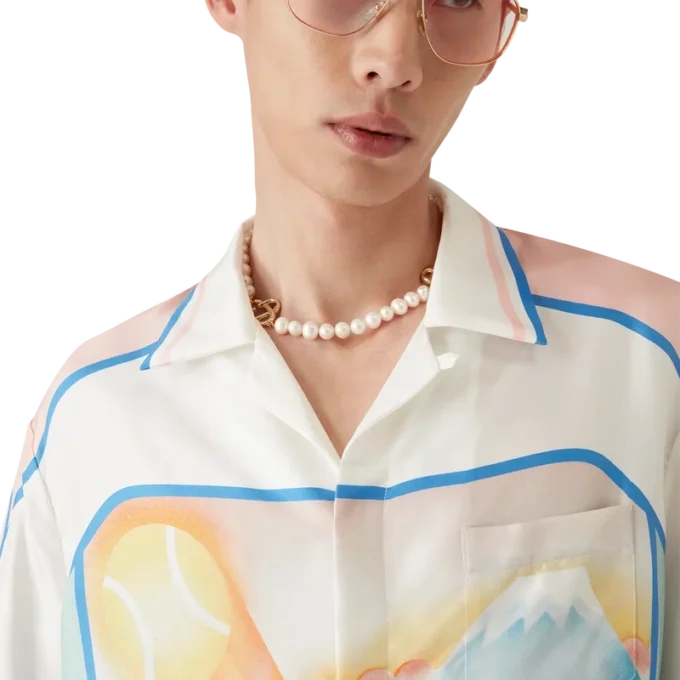 Camisas de seda de manga curta Fuji Dream