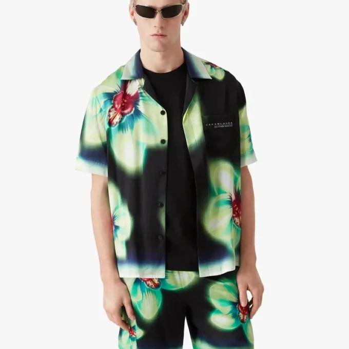 Camisas de seda de manga curta Orchid Glitch Camisas de seda de manga curta Orchid Glitch