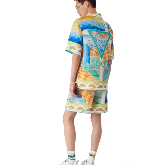 Camisas de seda de manga curta Surreal Pool Camisas de seda de manga curta Surreal Pool