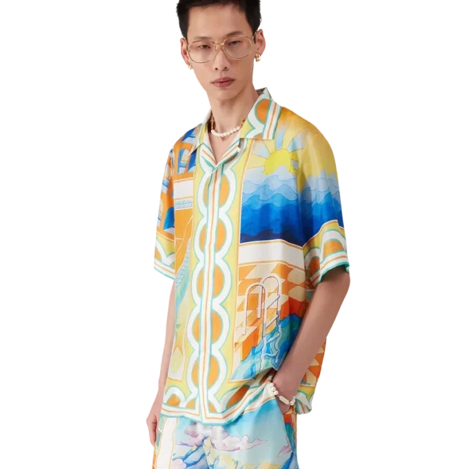 Camisas de seda de manga curta Surreal Pool Camisas de seda de manga curta Surreal Pool