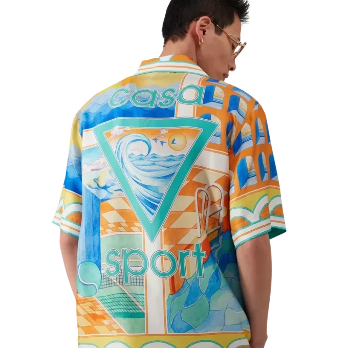 Camisas de seda de manga curta Surreal Pool Camisas de seda de manga curta Surreal Pool