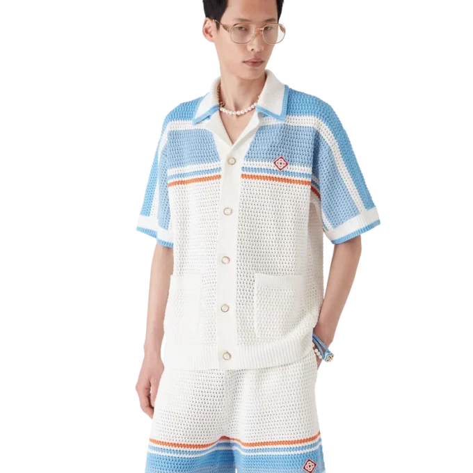 Camisas de ténis de algodão de croché de manga curta Camisas de ténis de algodão de croché de manga curta
