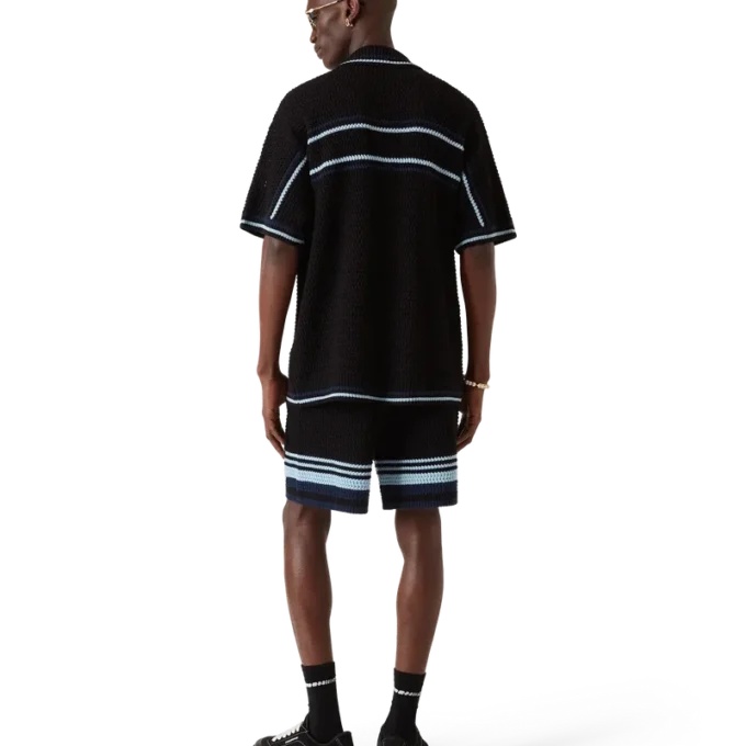 Camisas de ténis de algodão em croché de calções de manga curta Camisas de ténis de algodão em croché de calções de manga curta