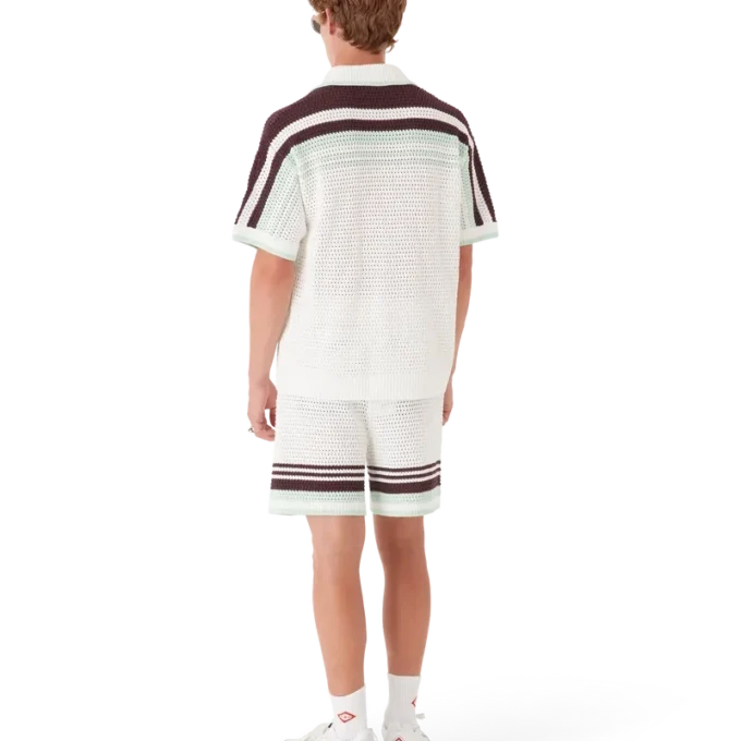 Camisas de ténis de algodão em croché de calções de manga curta Camisas de ténis de algodão em croché de calções de manga curta