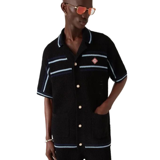 Camisas de ténis de algodão em croché de calções de manga curta Camisas de ténis de algodão em croché de calções de manga curta