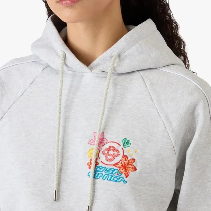 Camisola com capuz curta bordada cinzenta Camisola com capuz curta bordada cinzenta