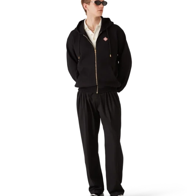 Camisola com capuz e fecho com logótipo em diamante Camisola com capuz e fecho com logótipo em diamante
