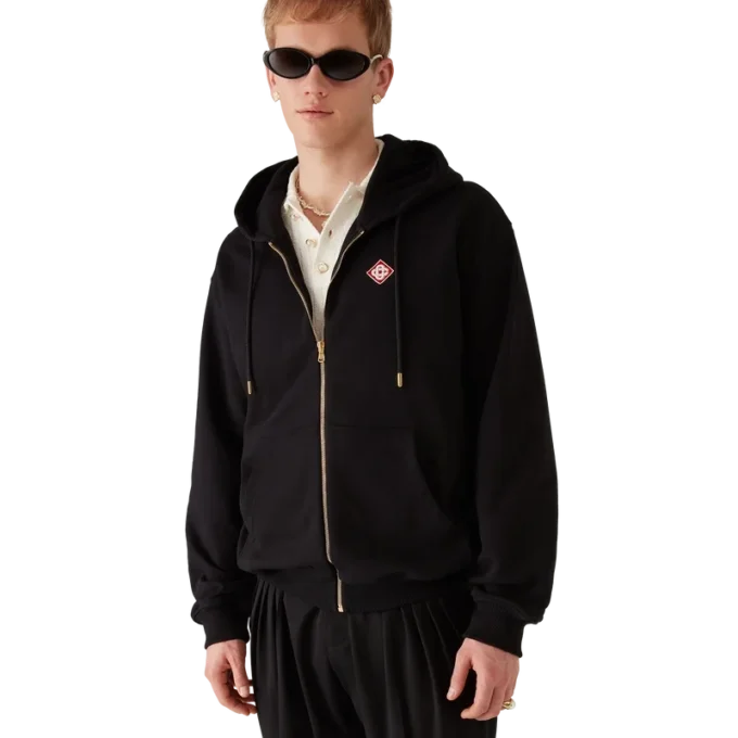 Camisola com capuz e fecho com logótipo em diamante Camisola com capuz e fecho com logótipo em diamante