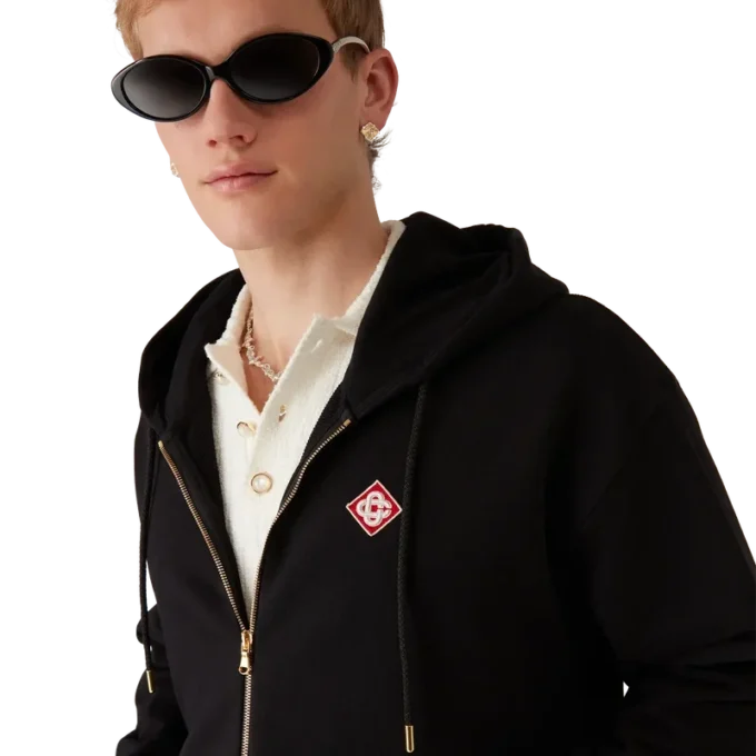 Camisola com capuz e fecho com logótipo em diamante Camisola com capuz e fecho com logótipo em diamante