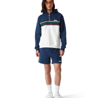 Camisola com capuz e fecho de correr de um quarto em blocos de cor