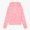 Camisola com capuz em veludo rosa com monograma Camisola com capuz em veludo rosa com monograma