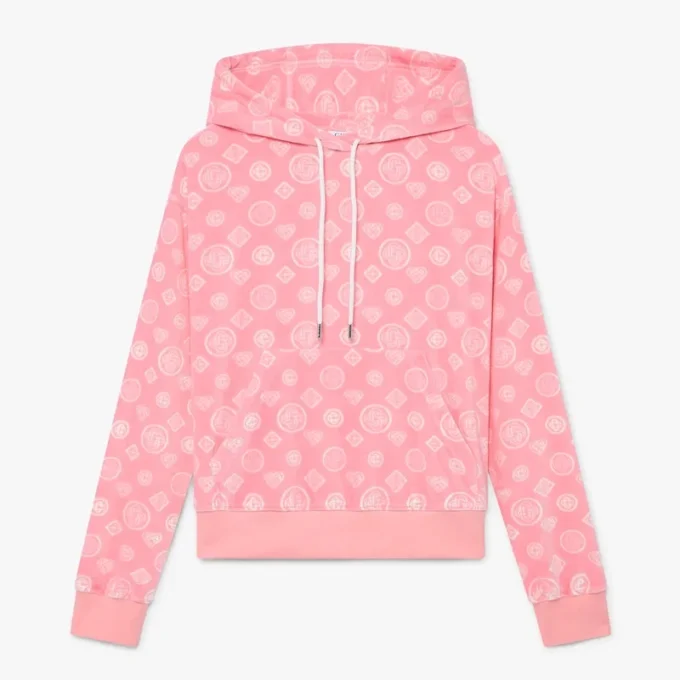 Camisola com capuz em veludo rosa com monograma Camisola com capuz em veludo rosa com monograma