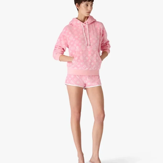 Camisola com capuz em veludo rosa com monograma Camisola com capuz em veludo rosa com monograma