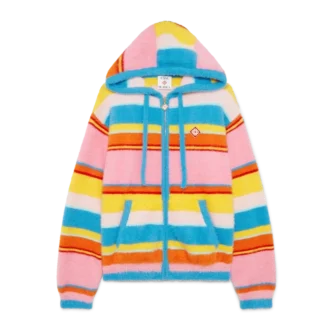 Camisola com capuz oversized com riscas felpudas