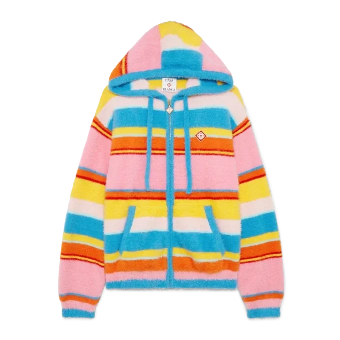 Camisola com capuz oversized com riscas felpudas Camisola com capuz oversized com riscas felpudas