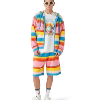 Camisola com capuz oversized com riscas felpudas