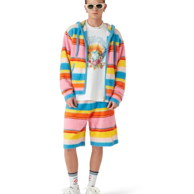 Camisola com capuz oversized com riscas felpudas Camisola com capuz oversized com riscas felpudas