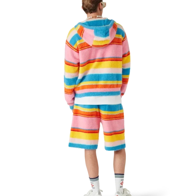 Camisola com capuz oversized com riscas felpudas Camisola com capuz oversized com riscas felpudas