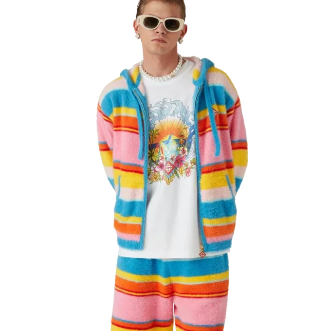 Camisola com capuz oversized com riscas felpudas Camisola com capuz oversized com riscas felpudas