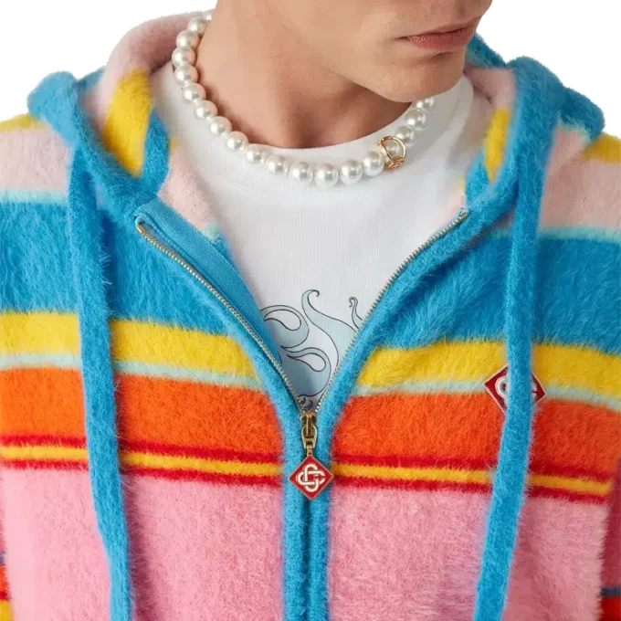 Camisola com capuz oversized com riscas felpudas Camisola com capuz oversized com riscas felpudas