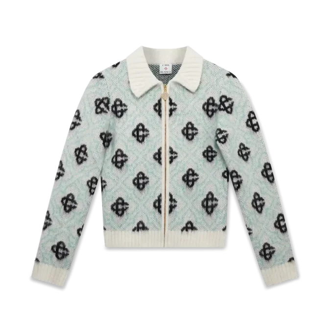 Camisola com fecho em mohair com monograma