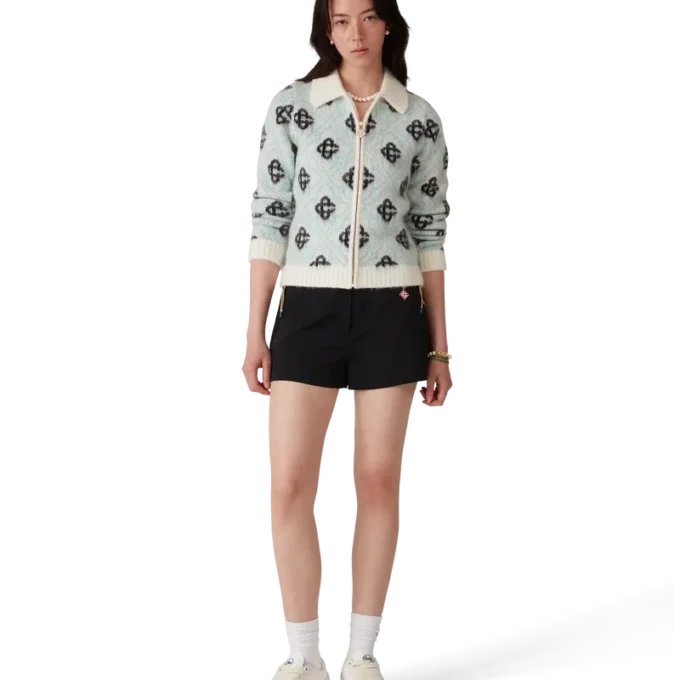 Camisola com fecho em mohair com monograma