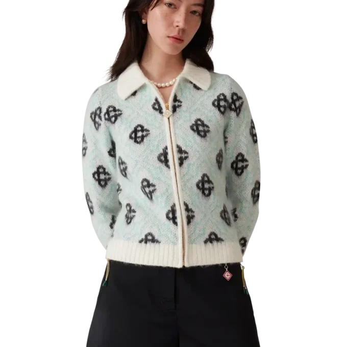 Camisola com fecho em mohair com monograma