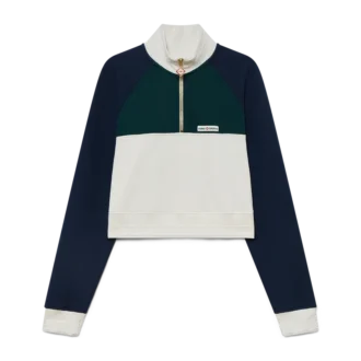 Camisola curta com fecho de correr de um quarto e blocos de cor