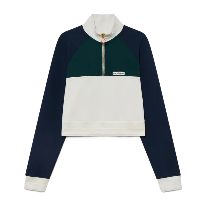 Camisola curta com fecho de correr de um quarto e blocos de cor Camisola curta com fecho de correr de um quarto e blocos de cor