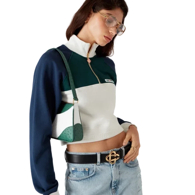 Camisola curta com fecho de correr de um quarto e blocos de cor Camisola curta com fecho de correr de um quarto e blocos de cor