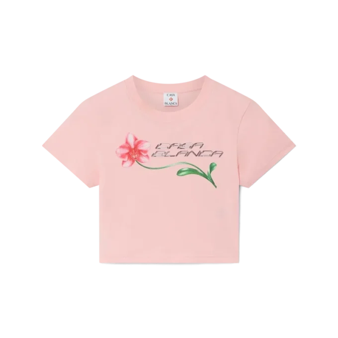 Camisola curta com logótipo de orquídea