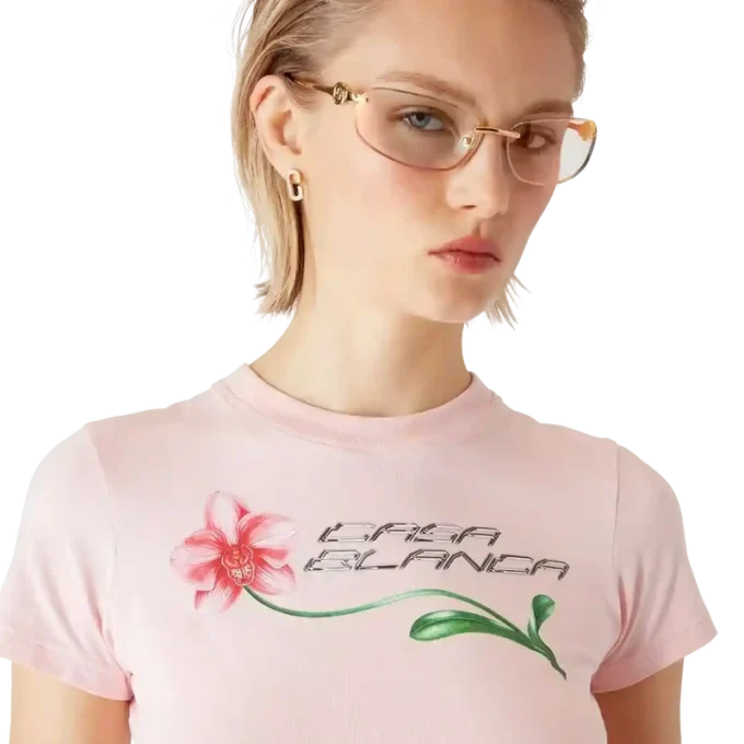Camisola curta com logótipo de orquídea