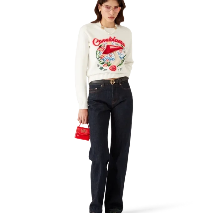 Camisola de algodão com bordado de cogumelo Camisola de algodão com bordado de cogumelo