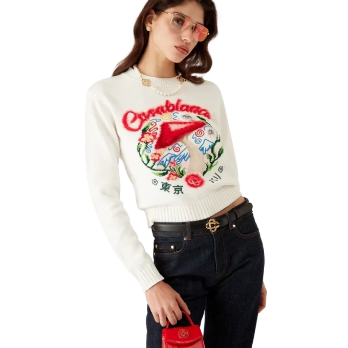 Camisola de algodão com bordado de cogumelo Camisola de algodão com bordado de cogumelo