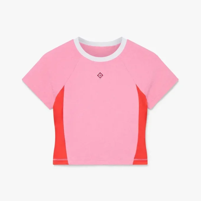 Camisola de calções de manga curta com monograma rosa Camisola de calções de manga curta com monograma rosa