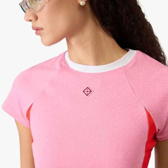 Camisola de calções de manga curta com monograma rosa Camisola de calções de manga curta com monograma rosa