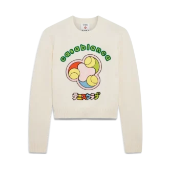 Camisola de gola redonda em malha de lã merino com padrão de bolas de ténis